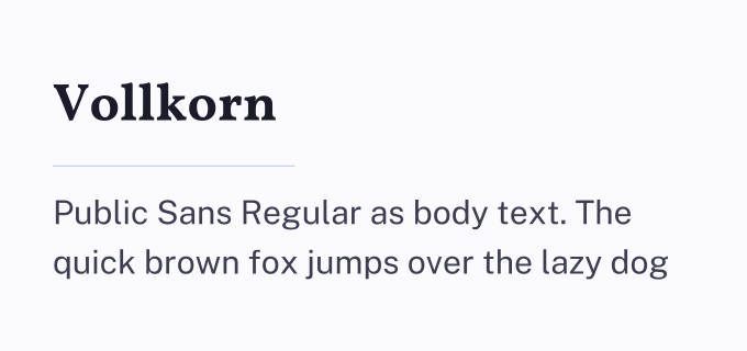 Vollkorn + Public Sans font pairing preview