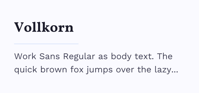 Vollkorn + Work Sans font pairing preview