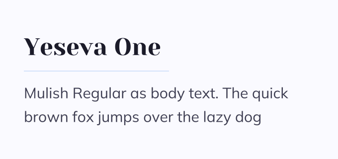 Yeseva One + Mulish font pairing preview